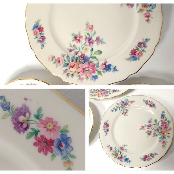 Wentworth VTG Thomas Ivory 3 Dish Set Floral Garden Gold Trim Fine China Display - Picture 7 of 9